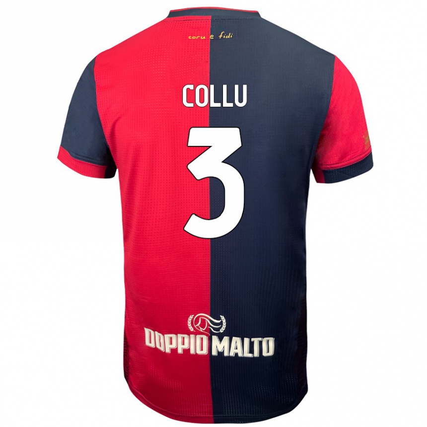 Hombre Fútbol Camiseta Davide Collu #3 Rojo Azul Más Oscuro 1ª Equipación 2024/25