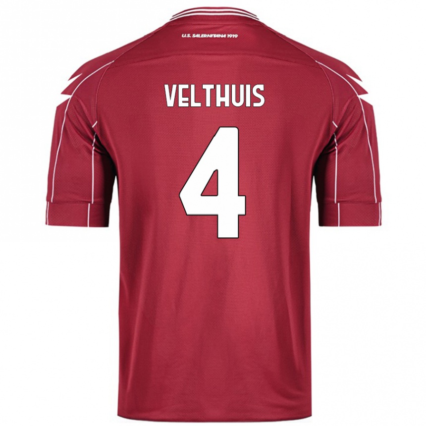 Hombre Fútbol Camiseta Tijs Velthuis #4 Borgoña 1ª Equipación 2024/25