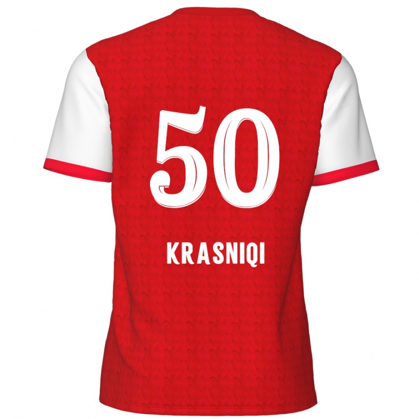 Hombre Fútbol Camiseta Laurit Krasniqi #50 Rojo Blanco 1ª Equipación 2024/25