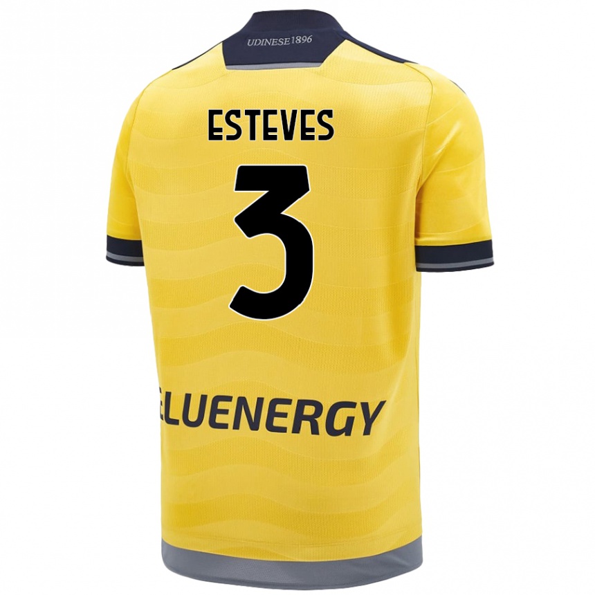 Hombre Fútbol Camiseta Gonçalo Esteves #3 Dorado 2ª Equipación 2024/25