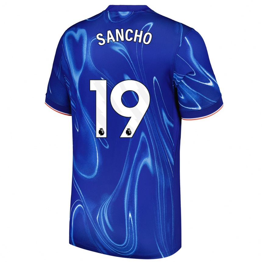 Niño Fútbol Camiseta Jadon Sancho #19 Azul Blanco 1ª Equipación 2024/25