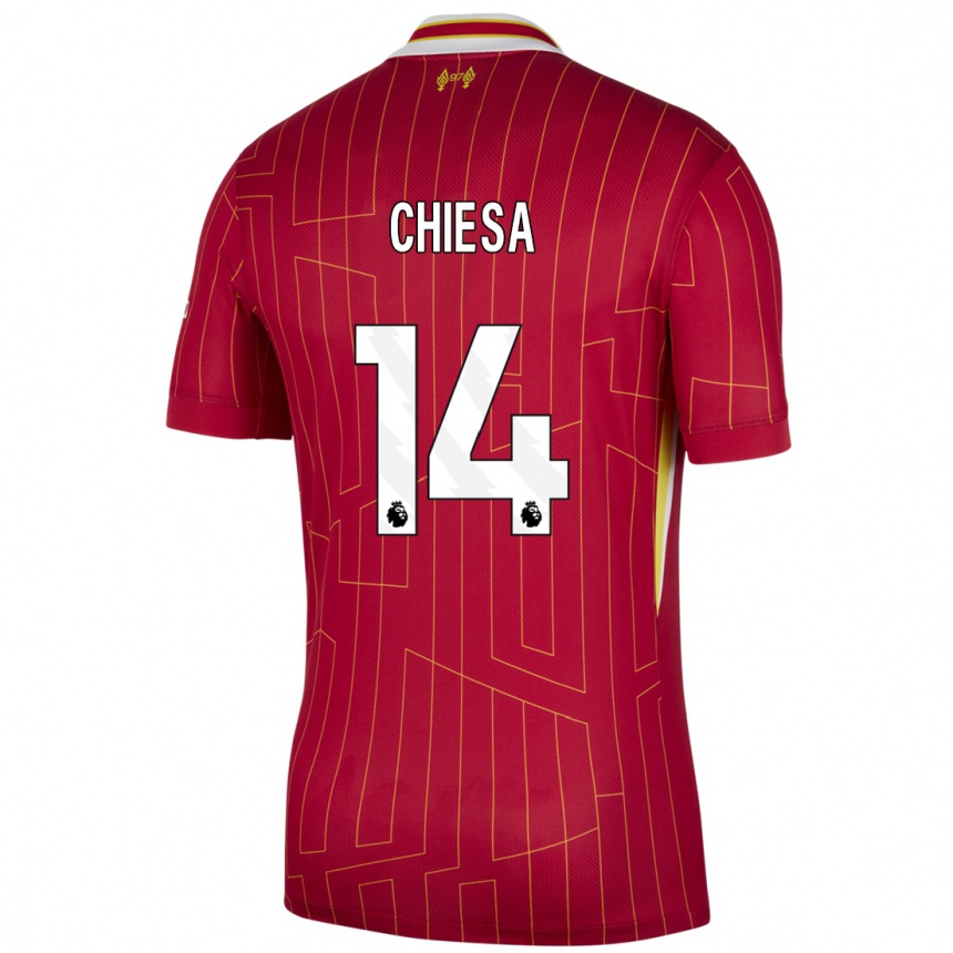 Niño Fútbol Camiseta Federico Chiesa #14 Rojo Amarillo Blanco 1ª Equipación 2024/25