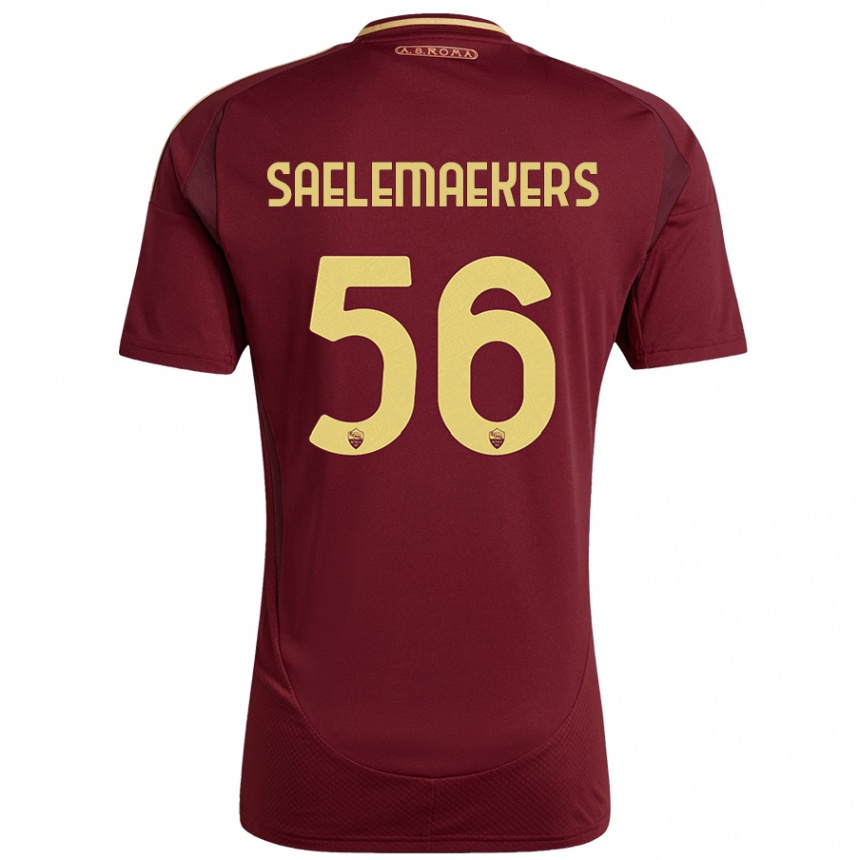 Niño Fútbol Camiseta Alexis Saelemaekers #56 Rojo Marrón Dorado 1ª Equipación 2024/25