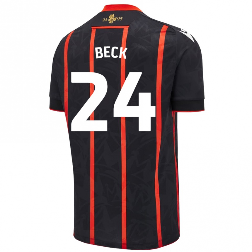 Niño Fútbol Camiseta Owen Beck #24 Negro Rojo 2ª Equipación 2024/25