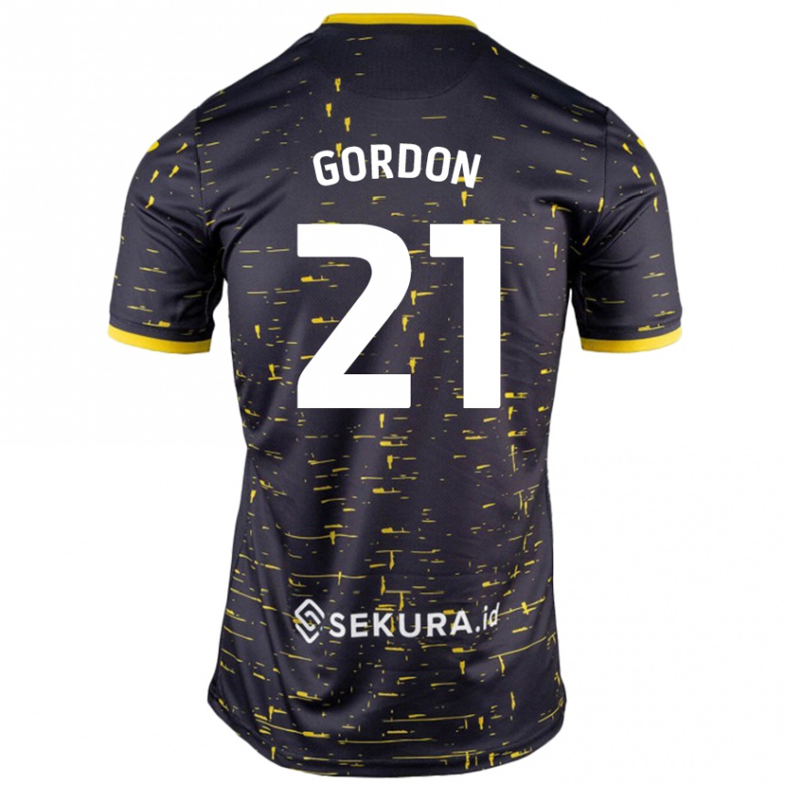 Niño Fútbol Camiseta Kaide Gordon #21 Negro Amarillo 2ª Equipación 2024/25