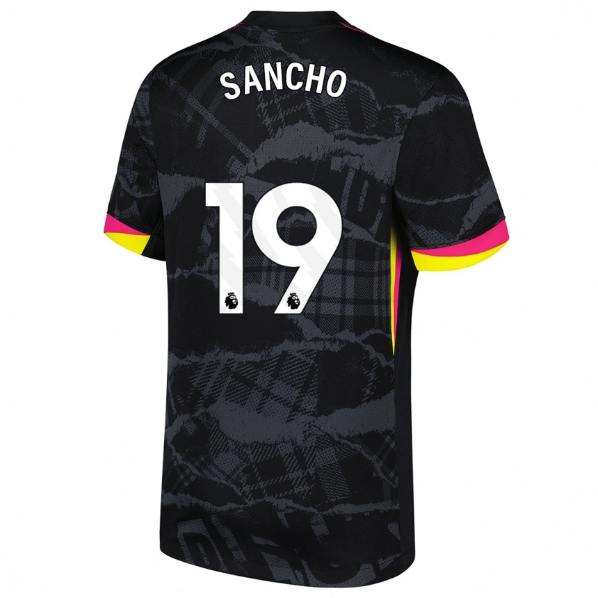 Niño Fútbol Camiseta Jadon Sancho #19 Negro Rosa Equipación Tercera 2024/25