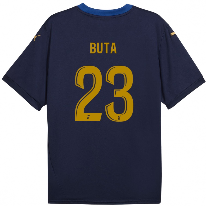 Niño Fútbol Camiseta Aurélio Buta #23 Azul Marino Dorado 2ª Equipación 2024/25