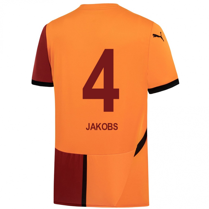 Niño Fútbol Camiseta Ismail Jakobs #4 Amarillo Rojo 1ª Equipación 2024/25