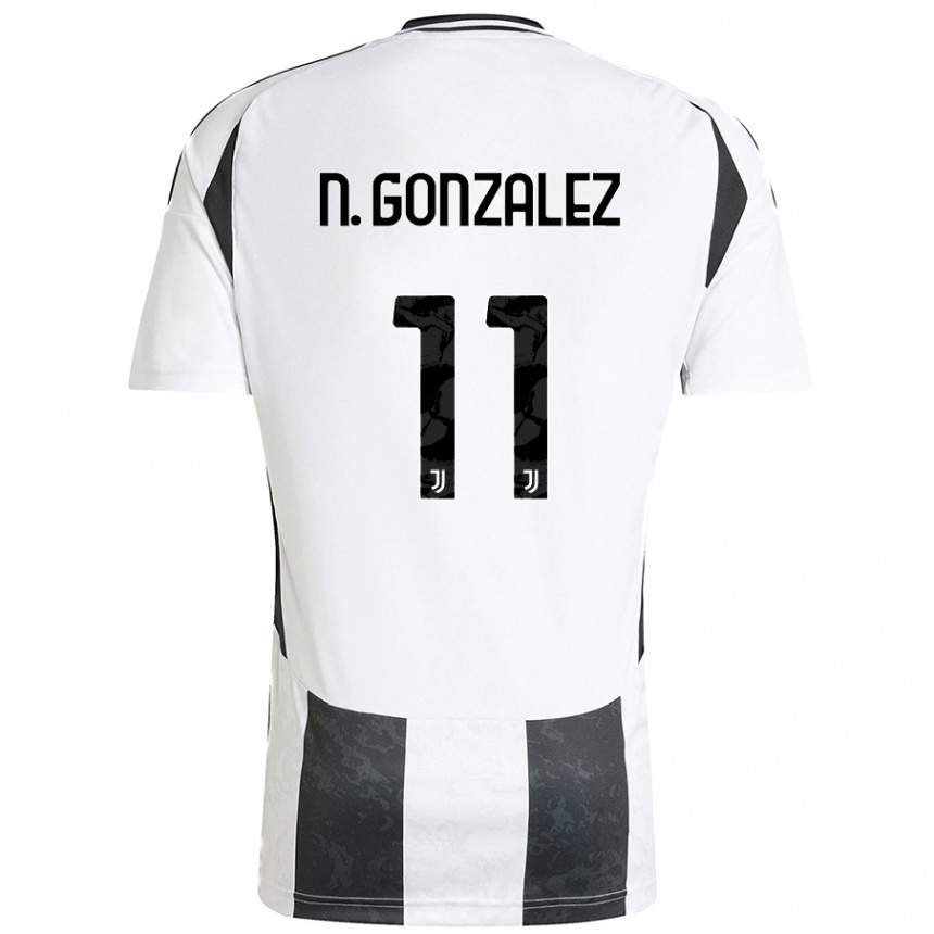 Niño Fútbol Camiseta Nicolás González #11 Blanco Negro 1ª Equipación 2024/25