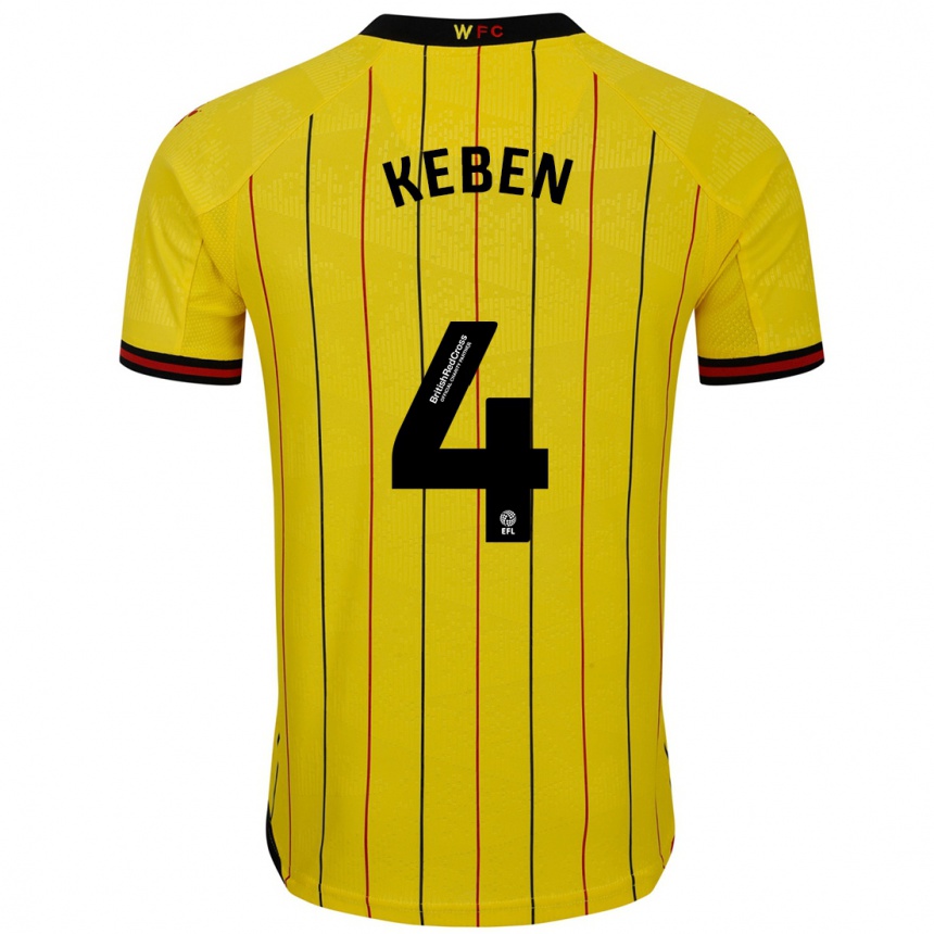 Niño Fútbol Camiseta Kévin Keben #4 Amarillo Negro 1ª Equipación 2024/25