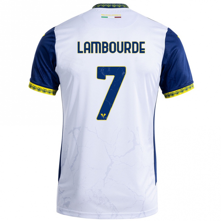 Niño Fútbol Camiseta Mathis Lambourde #7 Blanco Azul 2ª Equipación 2024/25