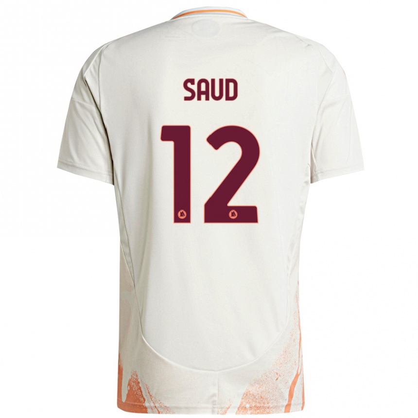 Niño Fútbol Camiseta Saud Abdulhamid #12 Crema Blanco Naranja 2ª Equipación 2024/25