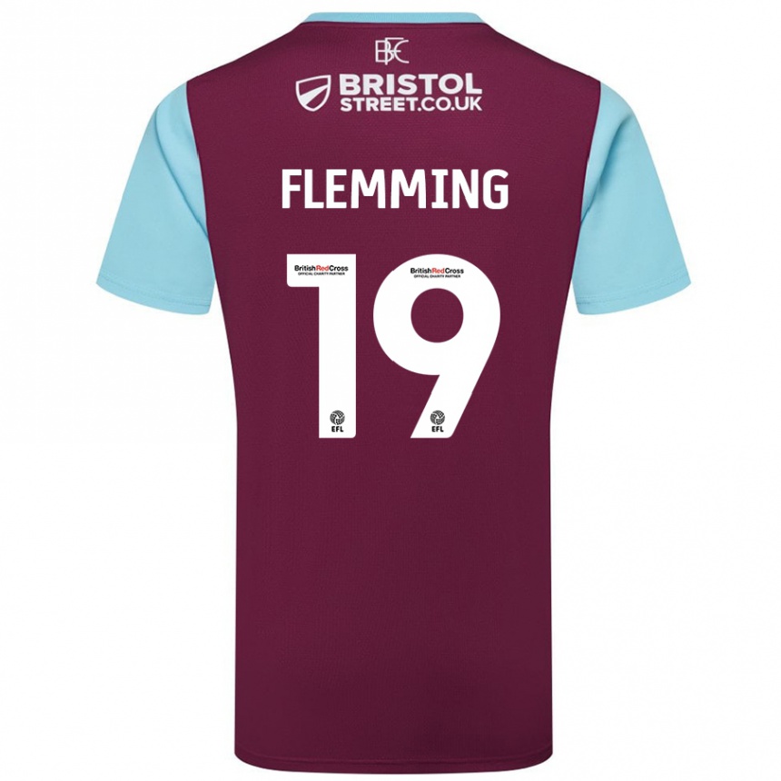 Niño Fútbol Camiseta Zian Flemming #19 Borgoña Azul Cielo 1ª Equipación 2024/25