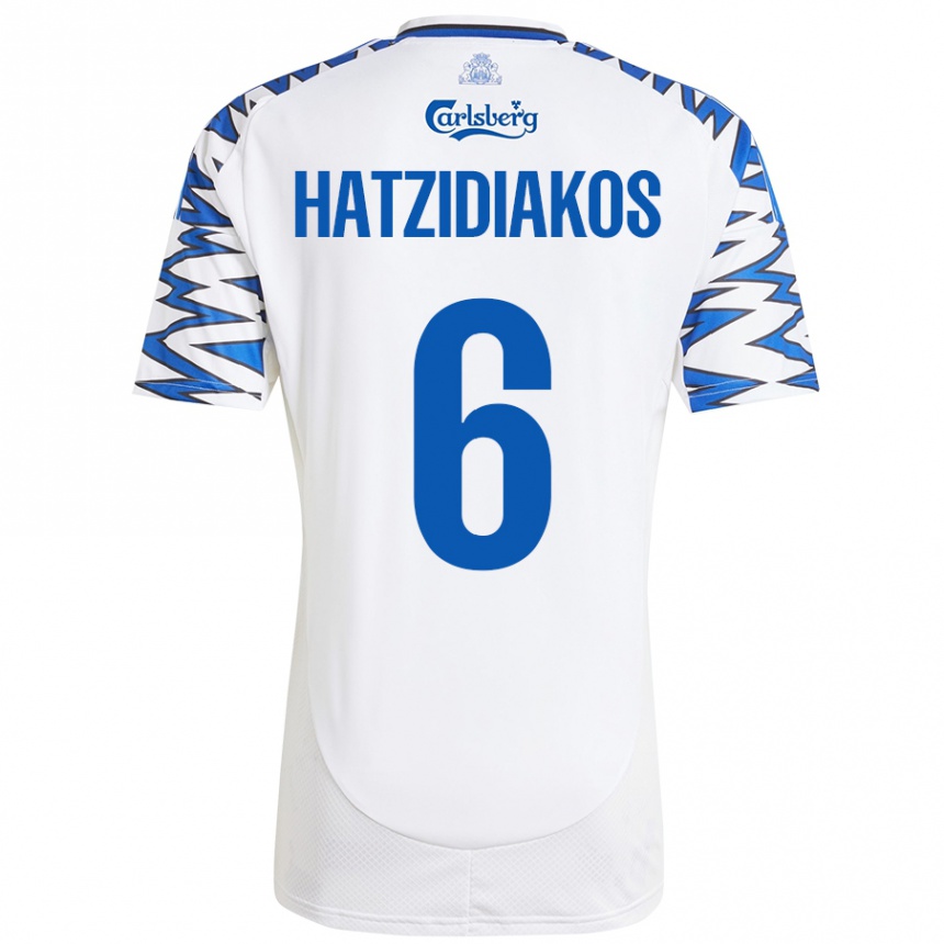 Niño Fútbol Camiseta Pantelis Hatzidiakos #6 Blanco Azul Cielo 1ª Equipación 2024/25