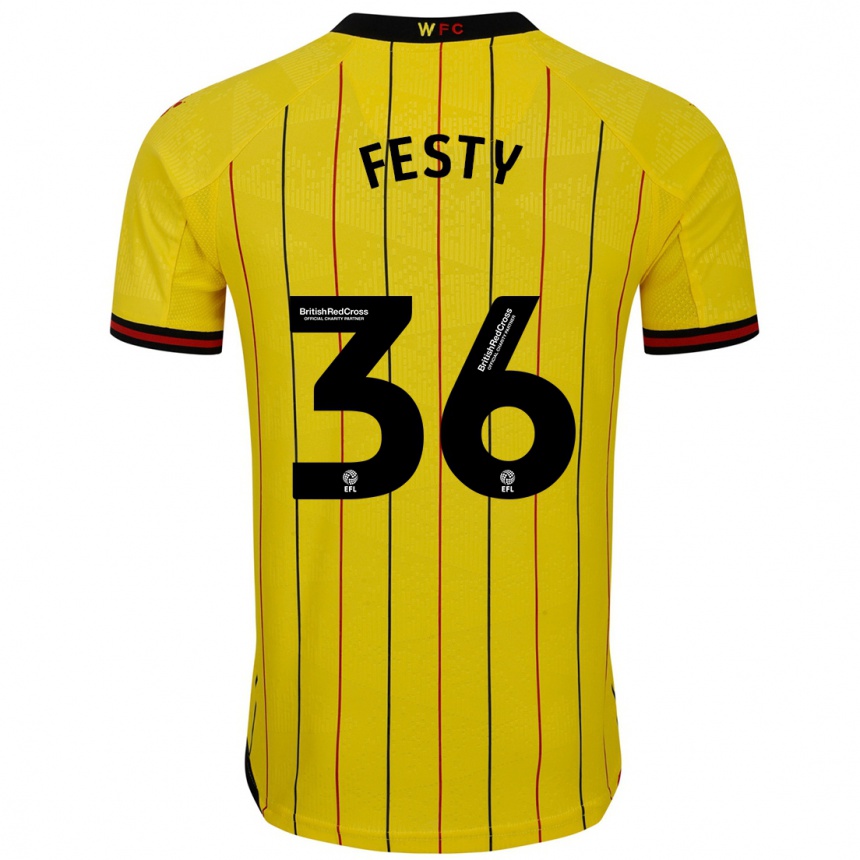 Niño Fútbol Camiseta Festy Ebosele #36 Amarillo Negro 1ª Equipación 2024/25