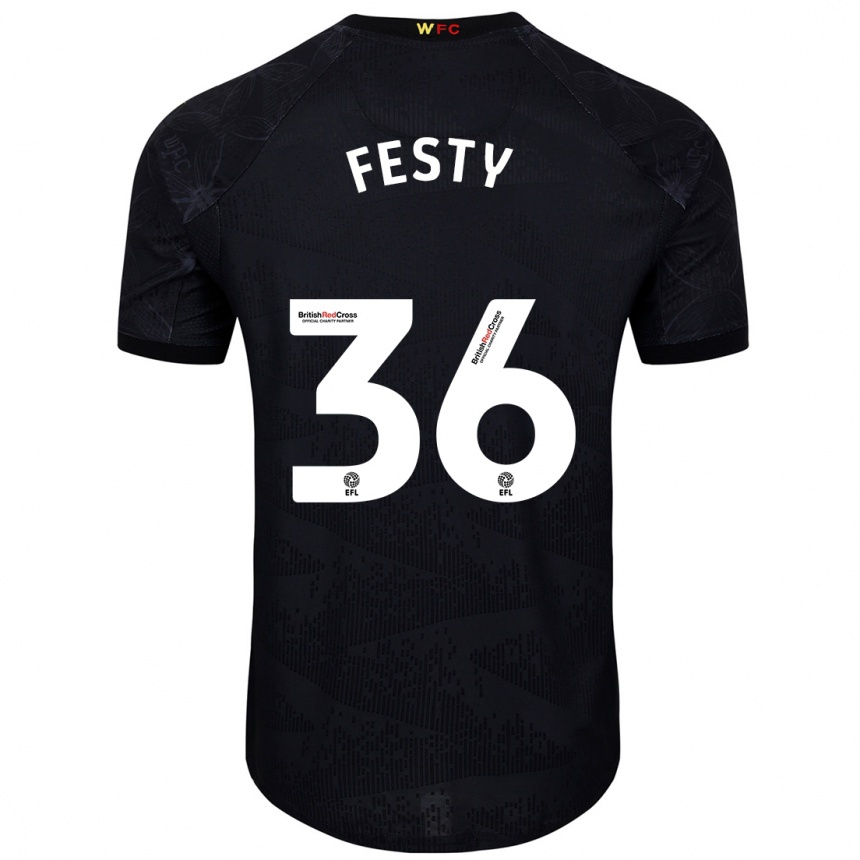 Niño Fútbol Camiseta Festy Ebosele #36 Negro Blanco 2ª Equipación 2024/25