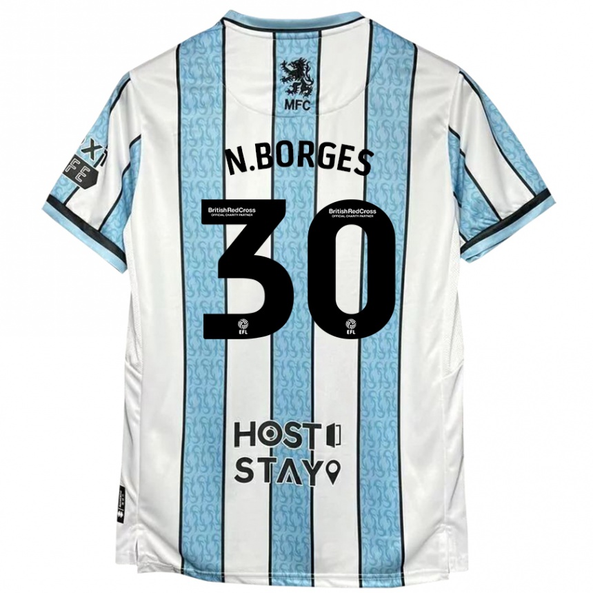 Niño Fútbol Camiseta Neto Borges #30 Blanco Azul 2ª Equipación 2024/25