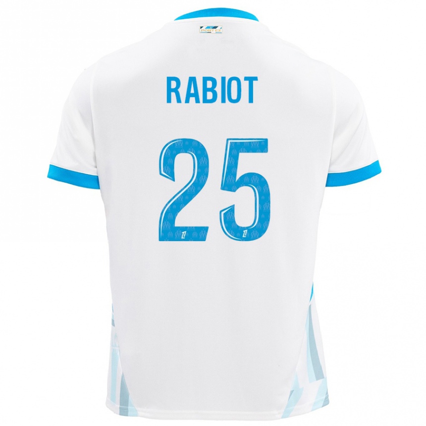 Hombre Fútbol Camiseta Adrien Rabiot #25 Blanco Azul Cielo 1ª Equipación 2024/25