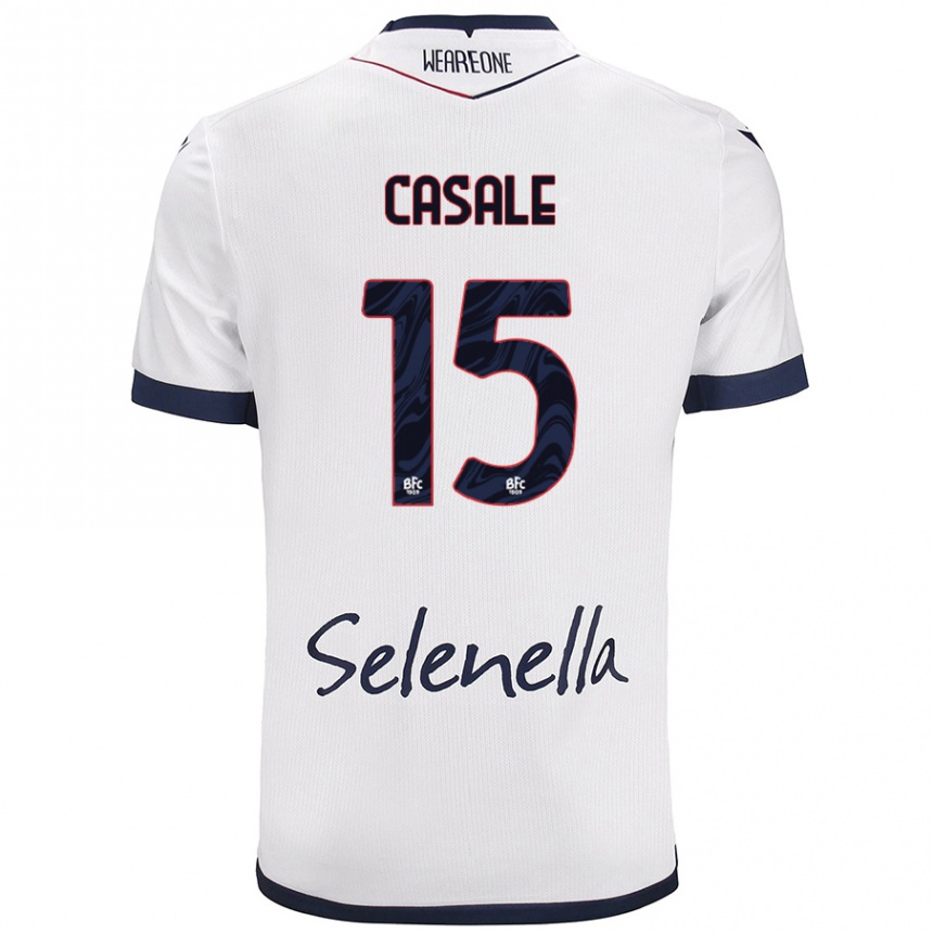 Hombre Fútbol Camiseta Nicolò Casale #15 Blanco Azul Real 2ª Equipación 2024/25